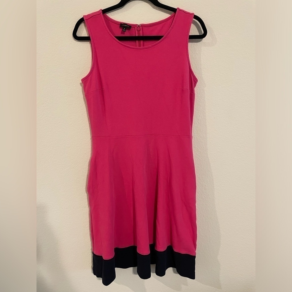 Talbots Women’s Mini Dress Medium Pink 100% Cotton Colorblock Preppy Classic